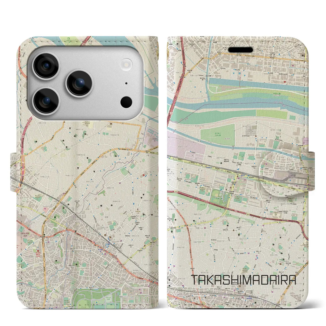【高島平(東京都)】地図柄iPhoneケース(手帳タイプ)ナチュラル・iPhone 17 Pro Max 用