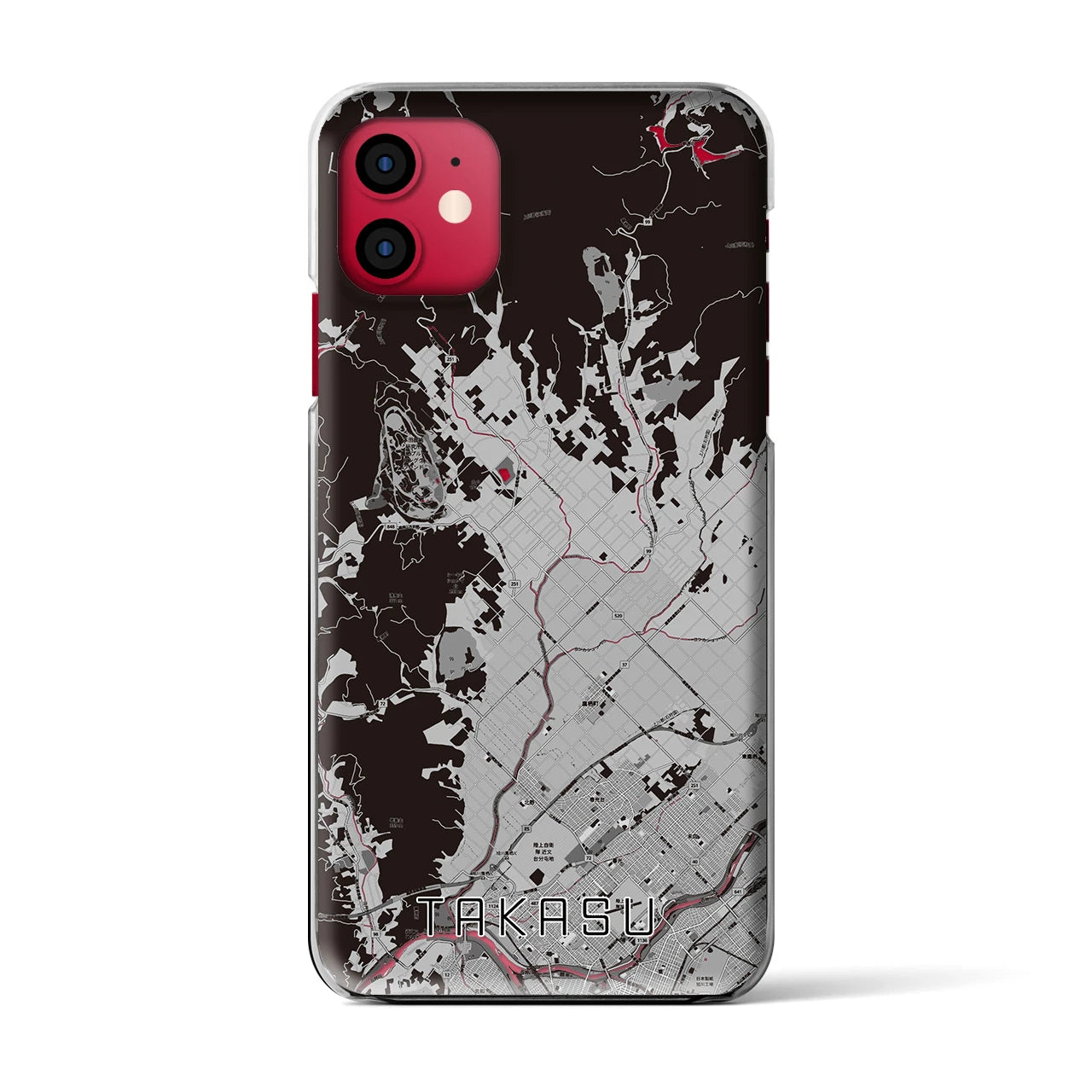【鷹栖(北海道)】地図柄iPhoneケース(クリアタイプ)モノトーン・iPhone 11 用