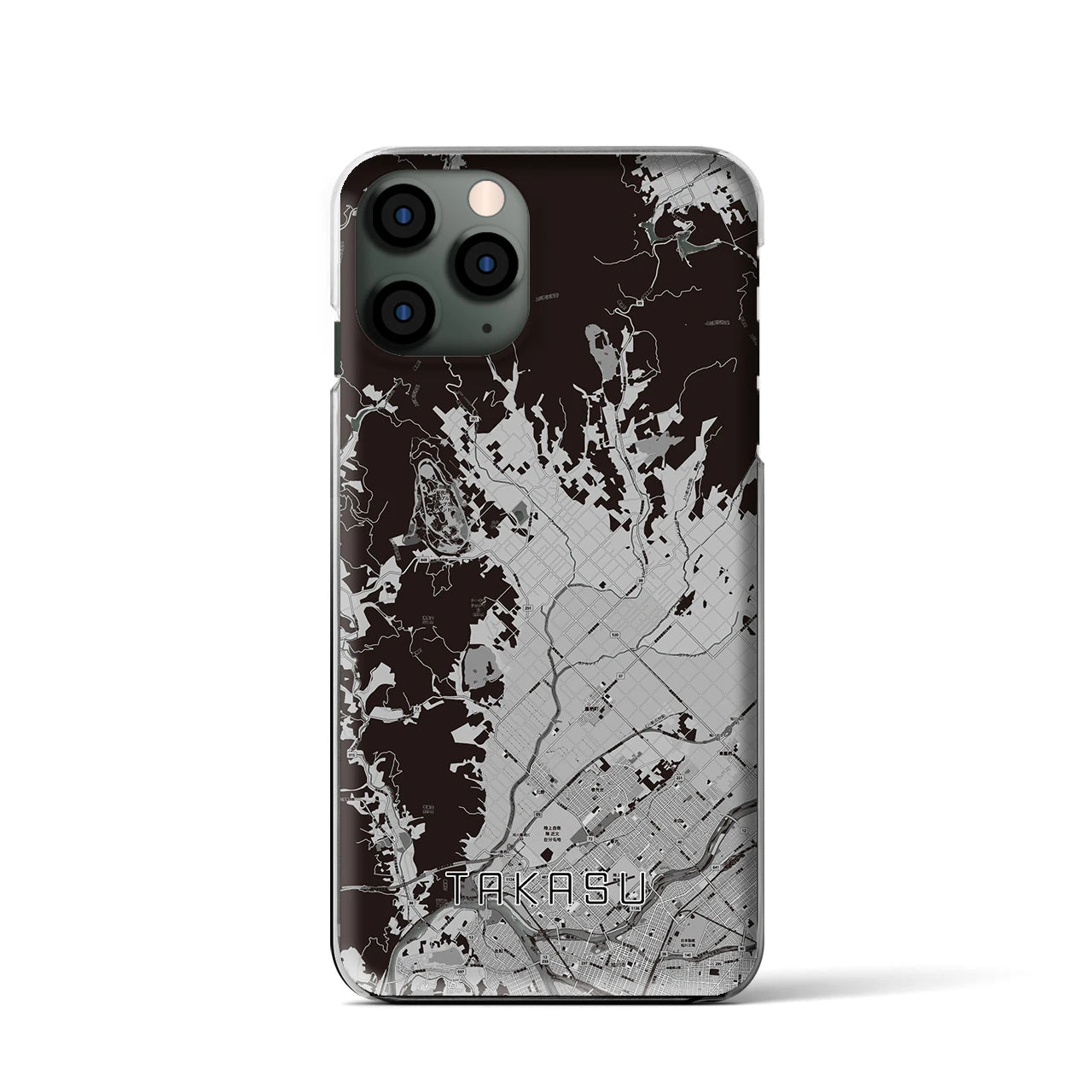 【鷹栖(北海道)】地図柄iPhoneケース(クリアタイプ)モノトーン・iPhone 11 Pro 用