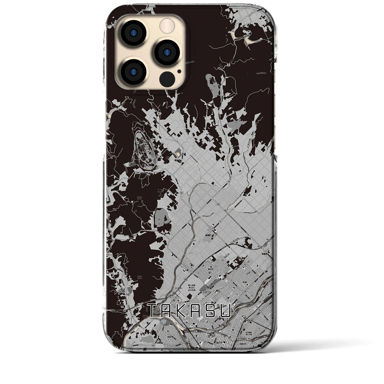 【鷹栖(北海道)】地図柄iPhoneケース(クリアタイプ)モノトーン・iPhone 12 Pro Max 用