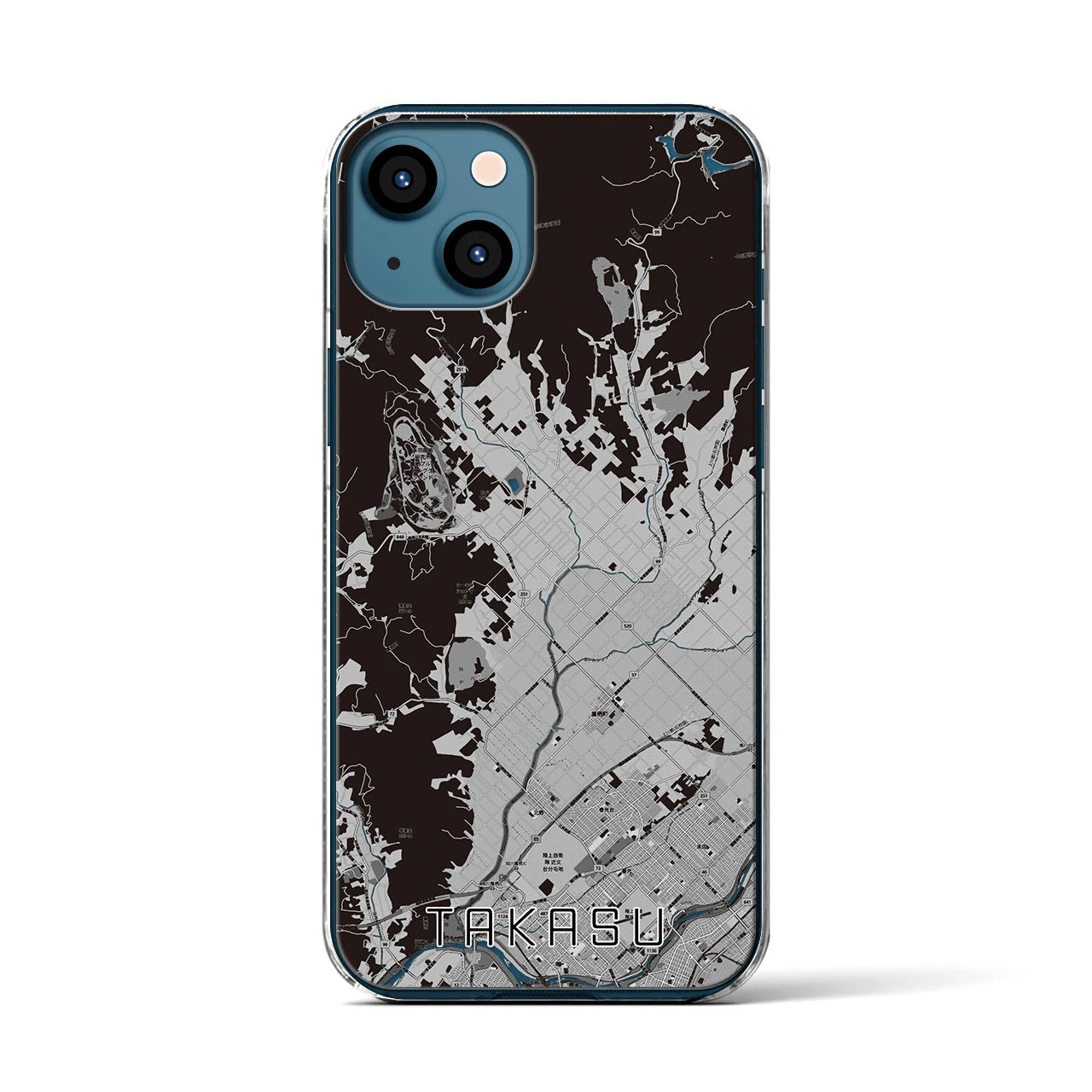 【鷹栖(北海道)】地図柄iPhoneケース(クリアタイプ)モノトーン・iPhone 13 用