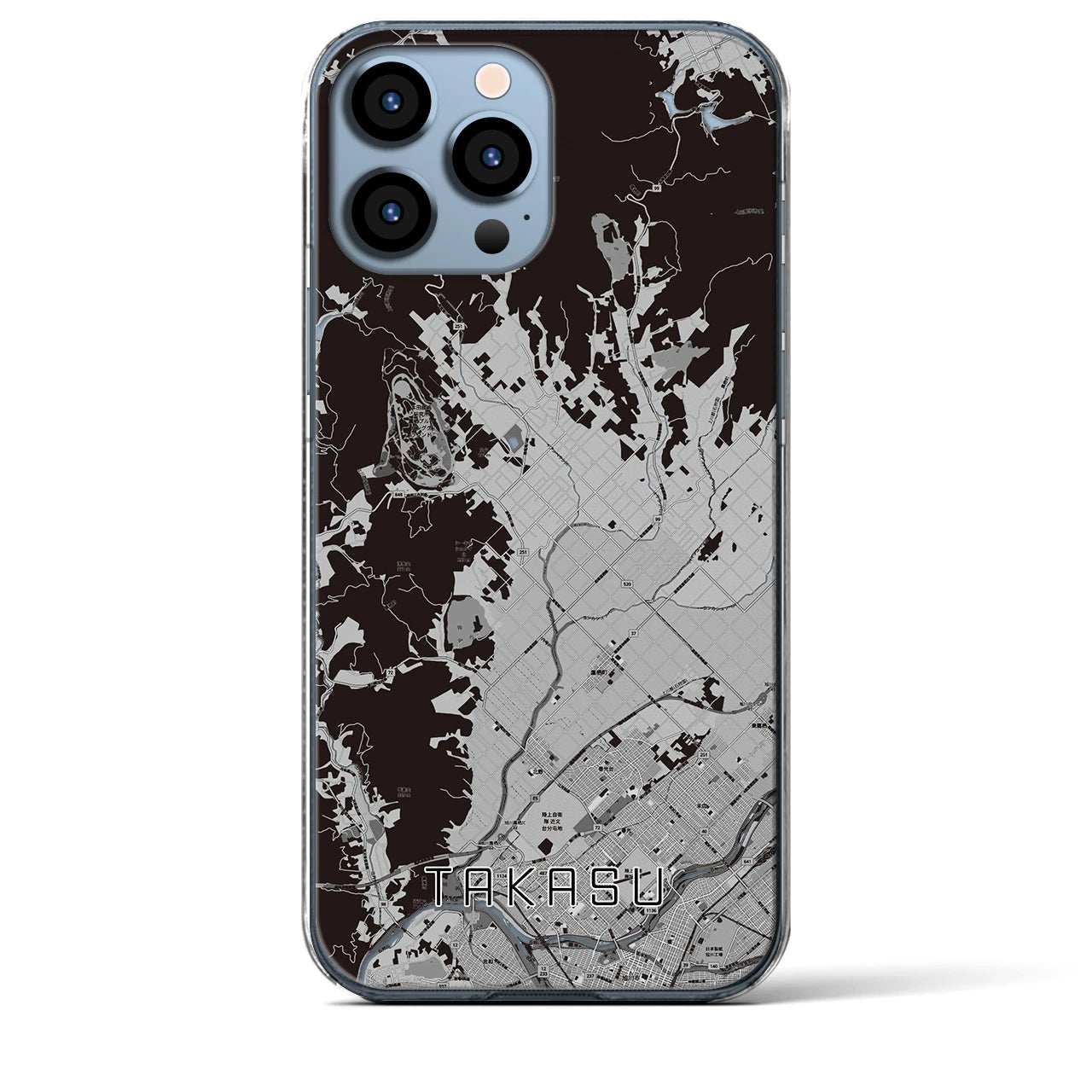 【鷹栖(北海道)】地図柄iPhoneケース(クリアタイプ)モノトーン・iPhone 13 Pro Max 用