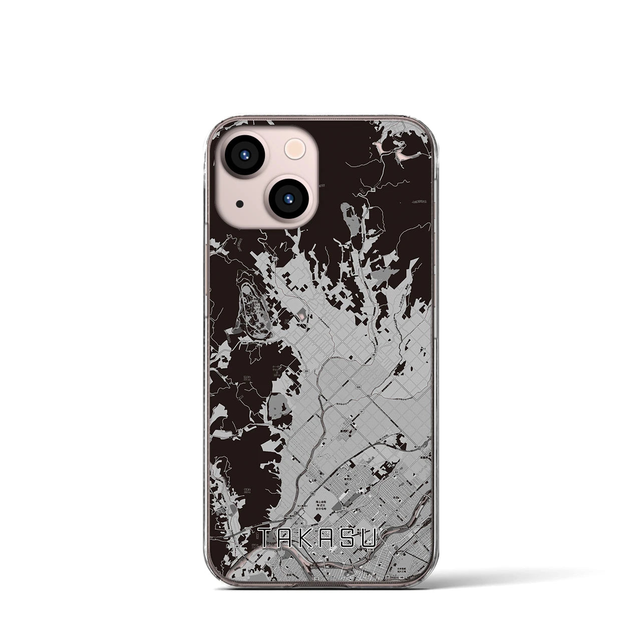【鷹栖(北海道)】地図柄iPhoneケース(クリアタイプ)モノトーン・iPhone 13 mini 用