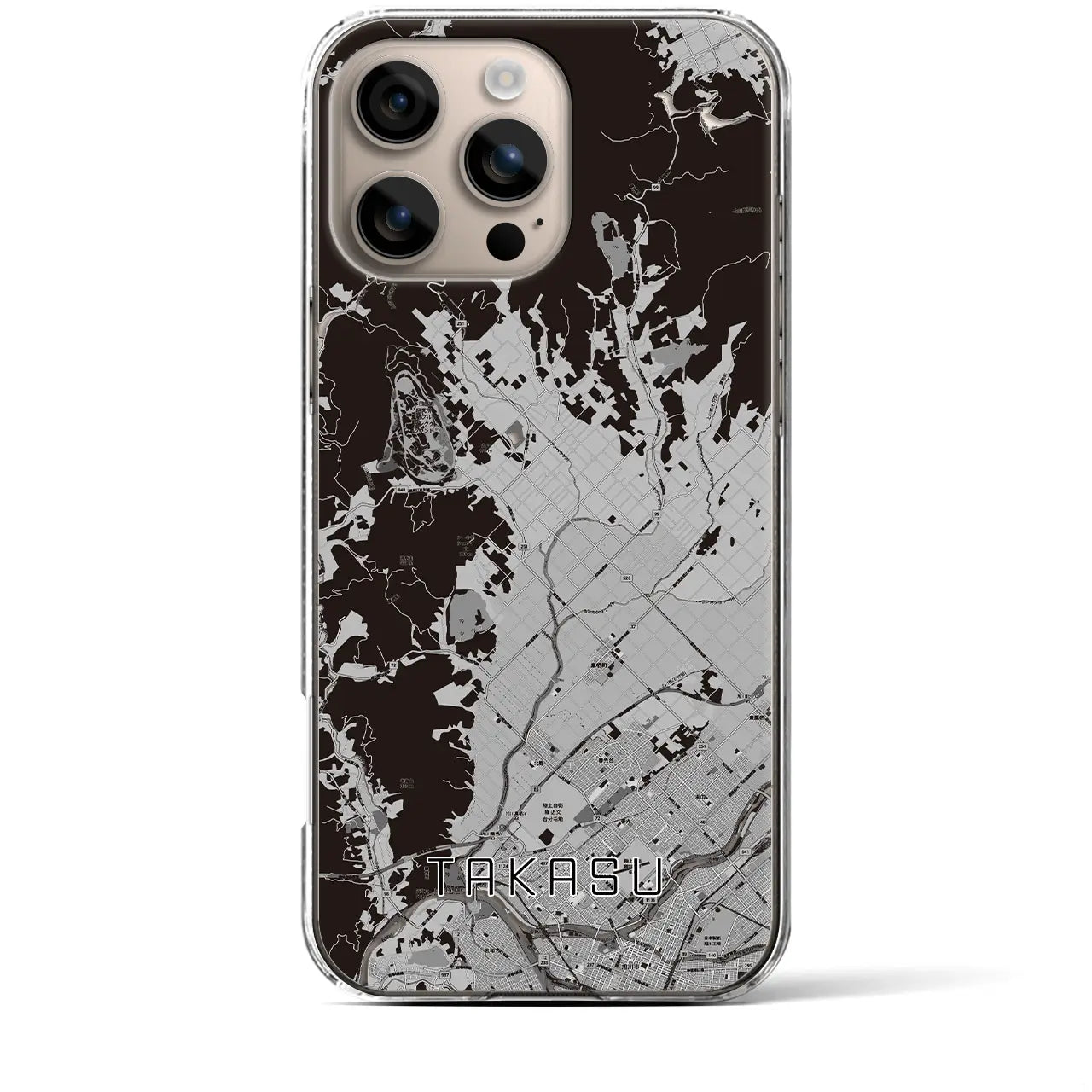 【鷹栖(北海道)】地図柄iPhoneケース(クリアタイプ)モノトーン・iPhone 16 Plus 用