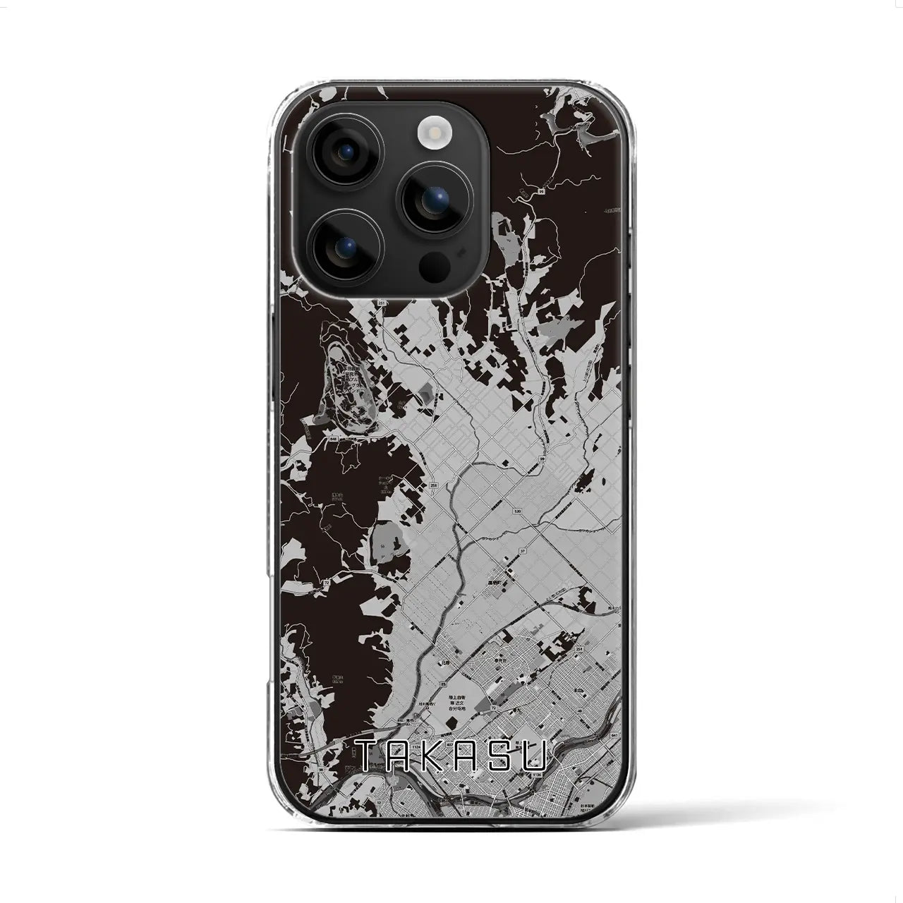 【鷹栖(北海道)】地図柄iPhoneケース(クリアタイプ)モノトーン・iPhone 16 用