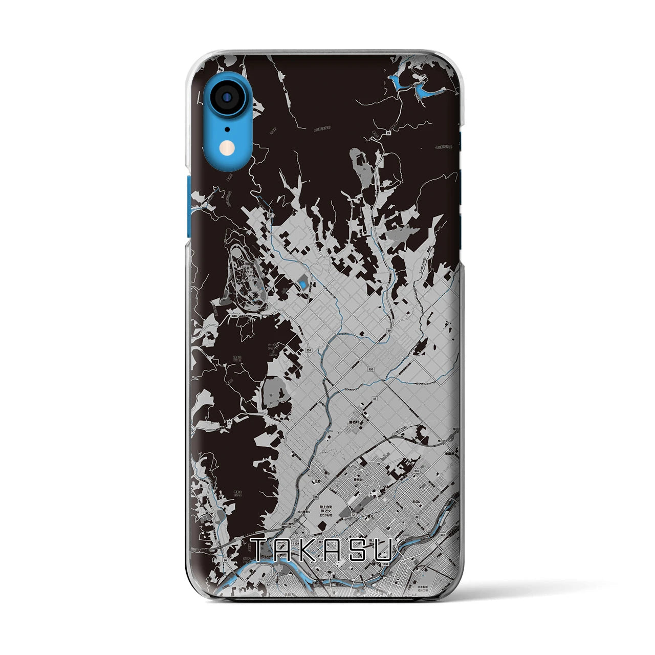 【鷹栖(北海道)】地図柄iPhoneケース(クリアタイプ)モノトーン・iPhone XR 用