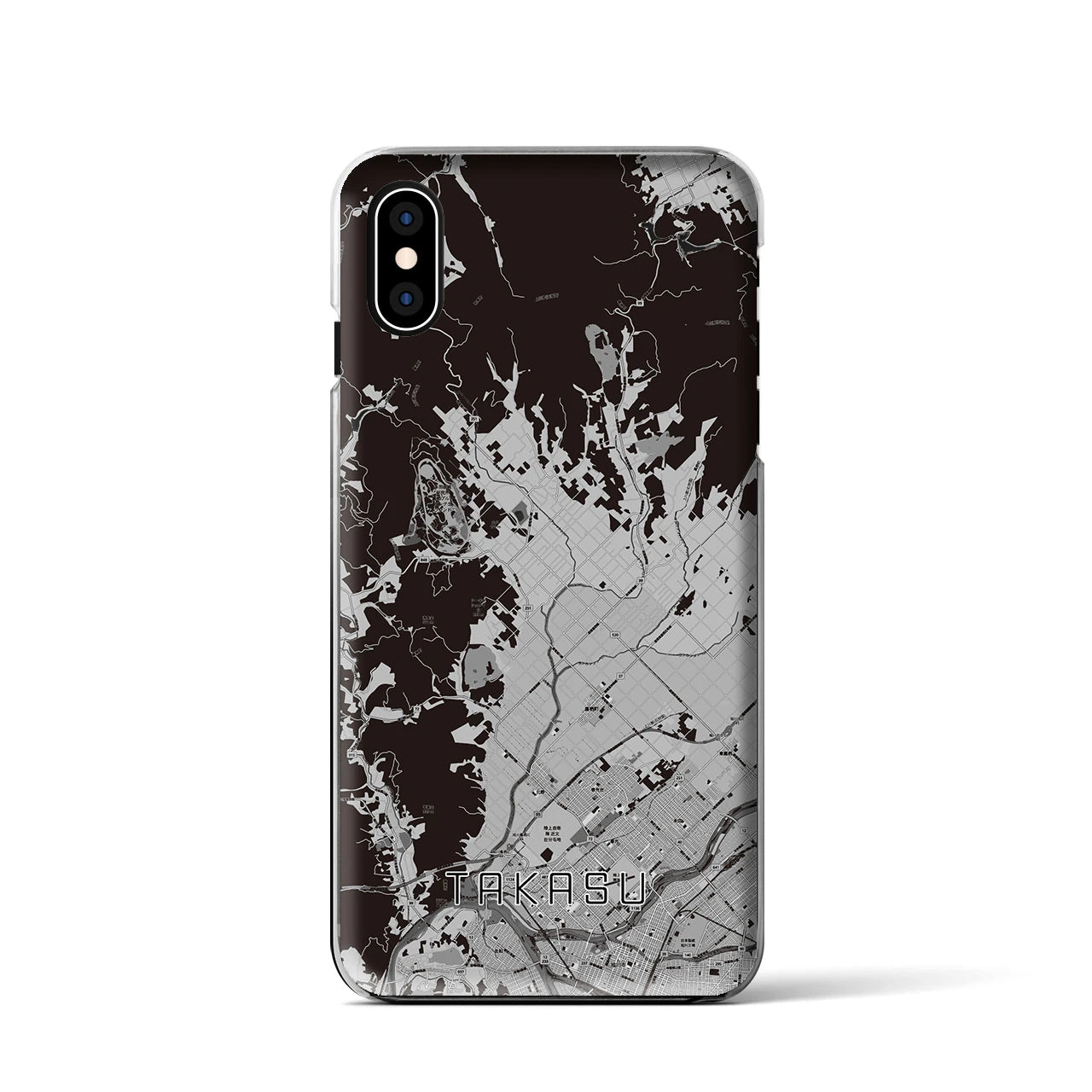 【鷹栖(北海道)】地図柄iPhoneケース(クリアタイプ)モノトーン・iPhone XS / X 用