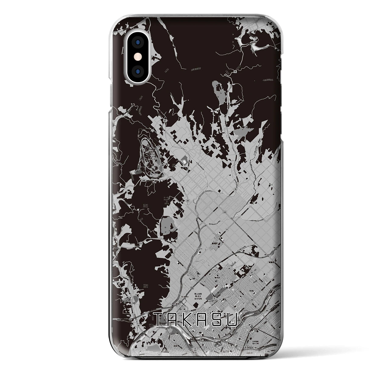 【鷹栖(北海道)】地図柄iPhoneケース(クリアタイプ)モノトーン・iPhone XS Max 用