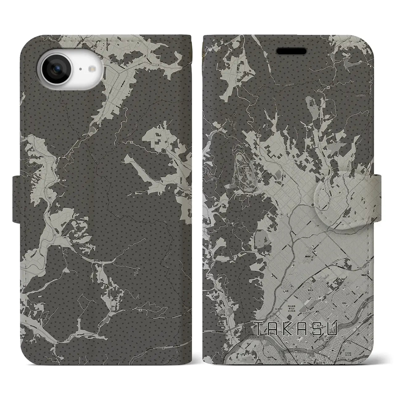 【鷹栖(北海道)】地図柄iPhoneケース(手帳タイプ)