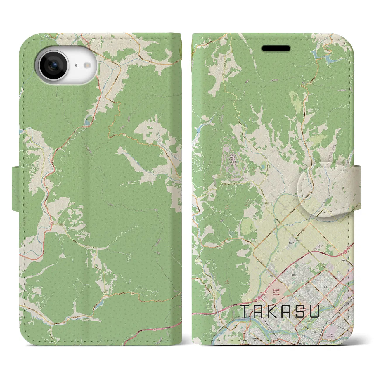 【鷹栖(北海道)】地図柄iPhoneケース(手帳タイプ)