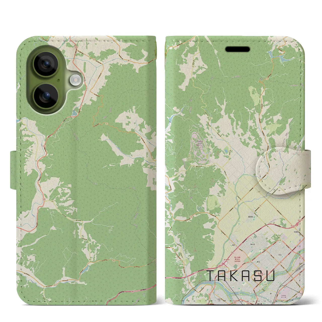 【鷹栖(北海道)】地図柄iPhoneケース(手帳タイプ)