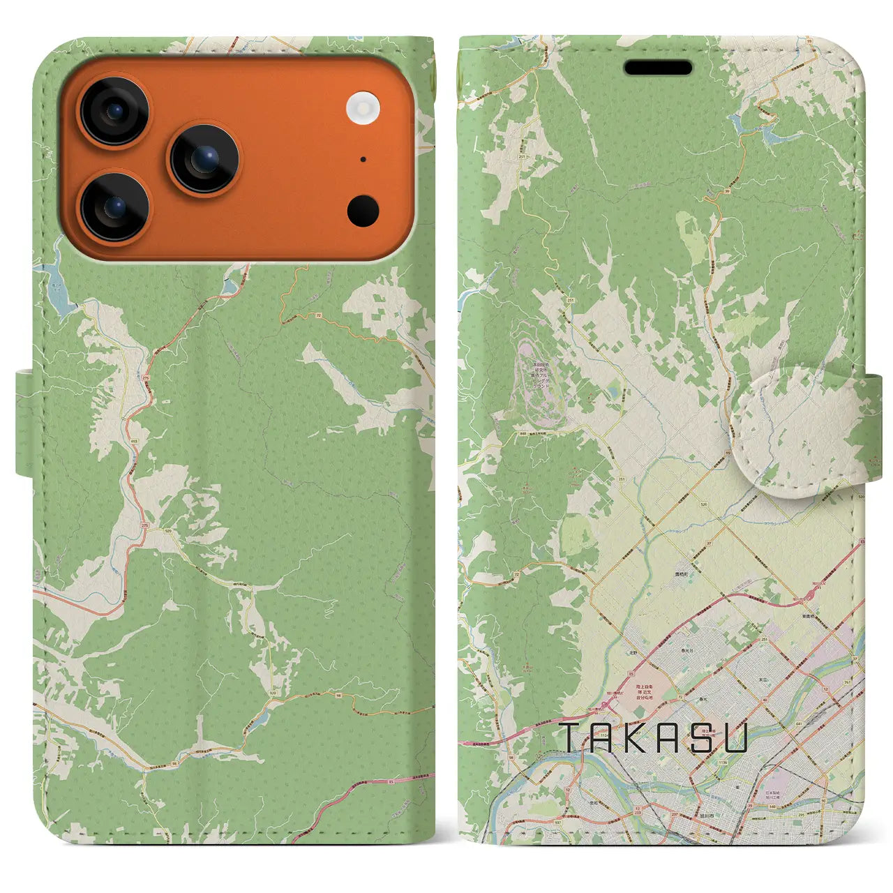 【鷹栖(北海道)】地図柄iPhoneケース(手帳タイプ)