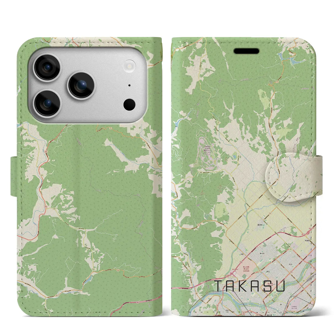 【鷹栖(北海道)】地図柄iPhoneケース(手帳タイプ)ナチュラル・iPhone 17 Pro Max 用