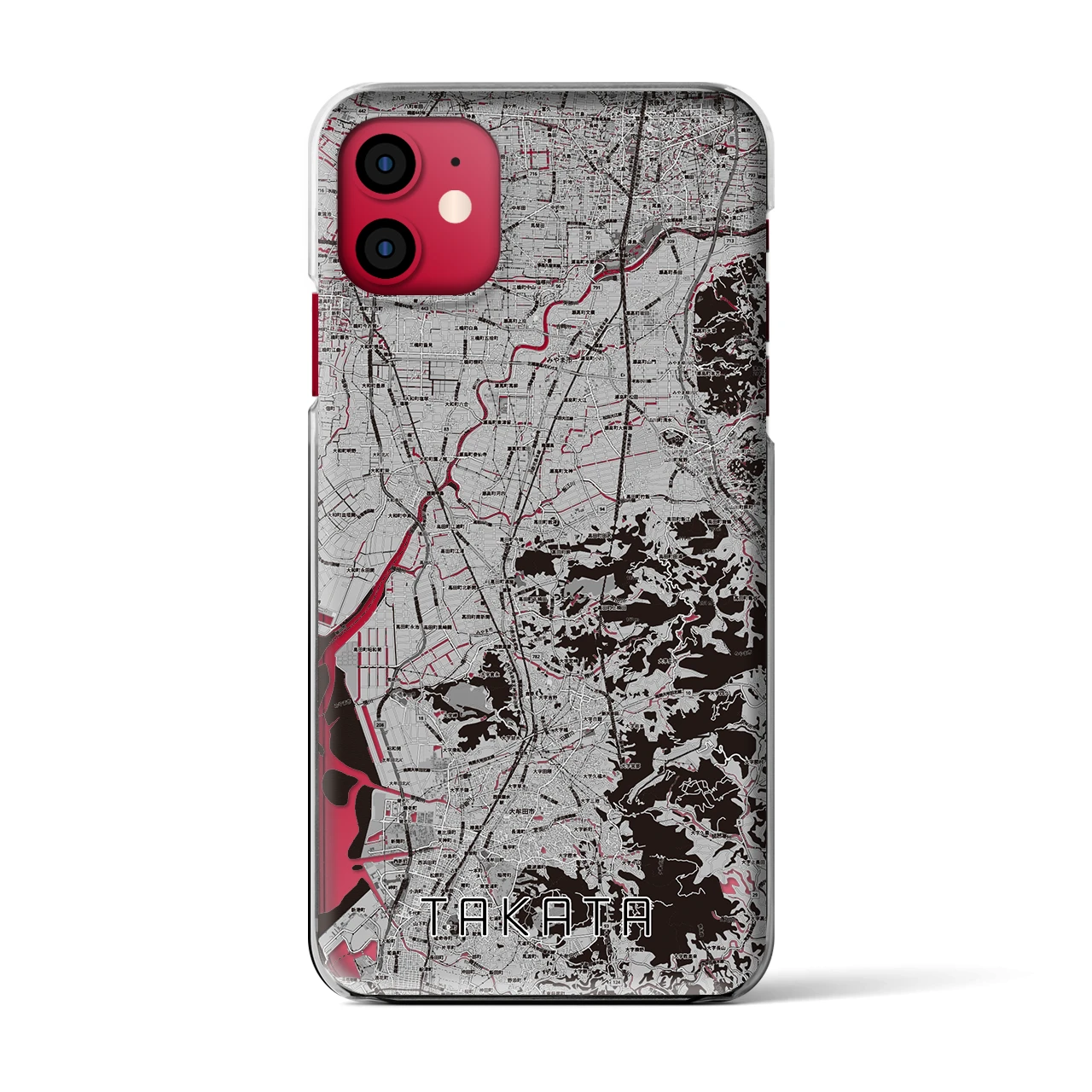 【高田(福岡県)】地図柄iPhoneケース(クリアタイプ)モノトーン・iPhone 11 用