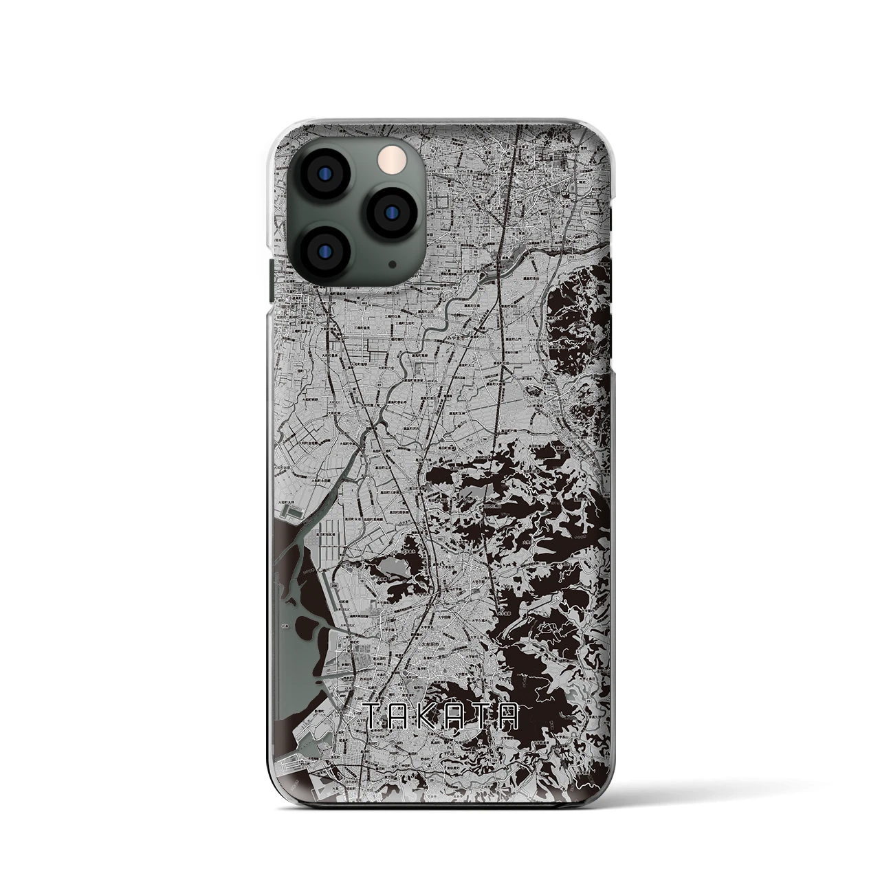 【高田(福岡県)】地図柄iPhoneケース(クリアタイプ)モノトーン・iPhone 11 Pro 用