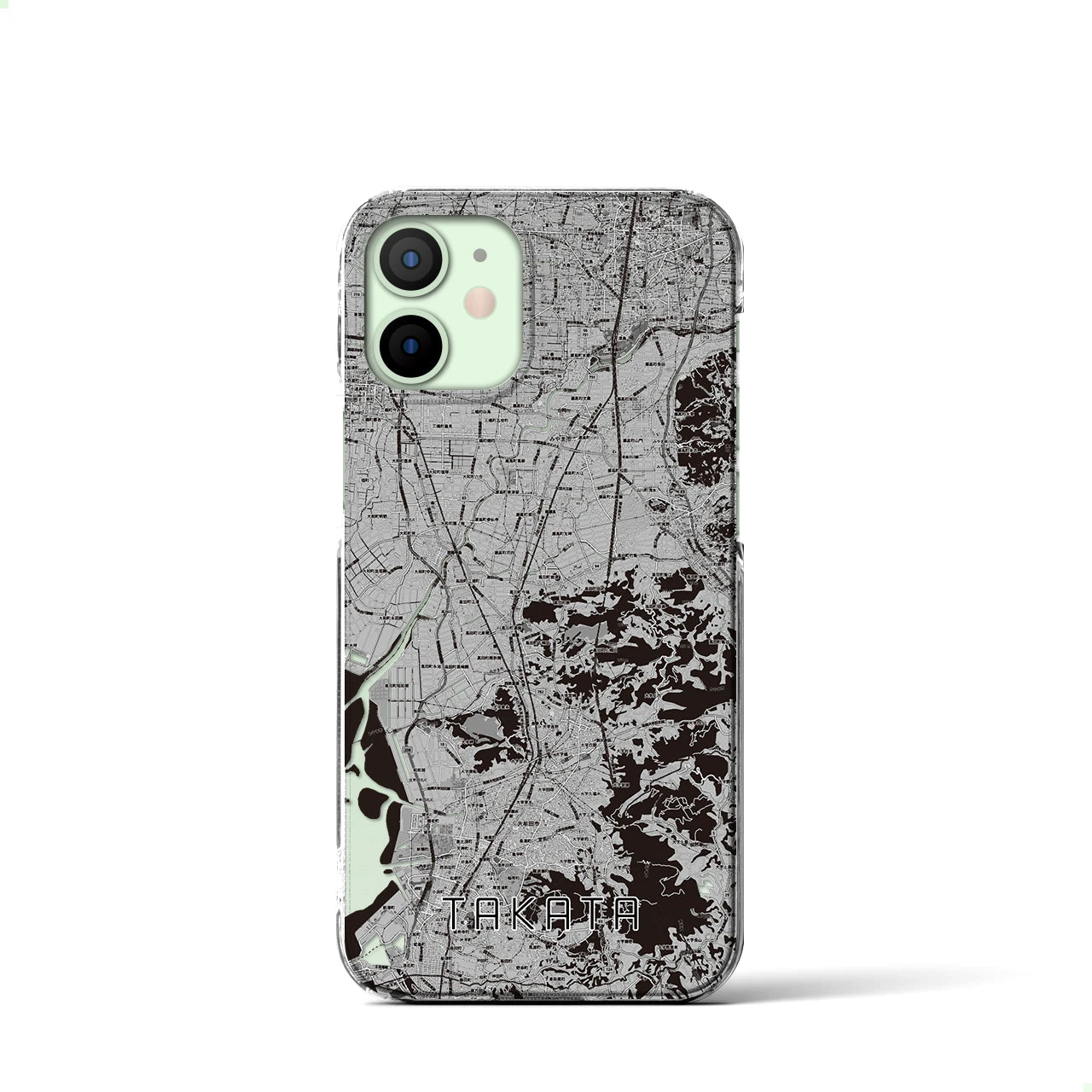 【高田(福岡県)】地図柄iPhoneケース(クリアタイプ)モノトーン・iPhone 12 mini 用