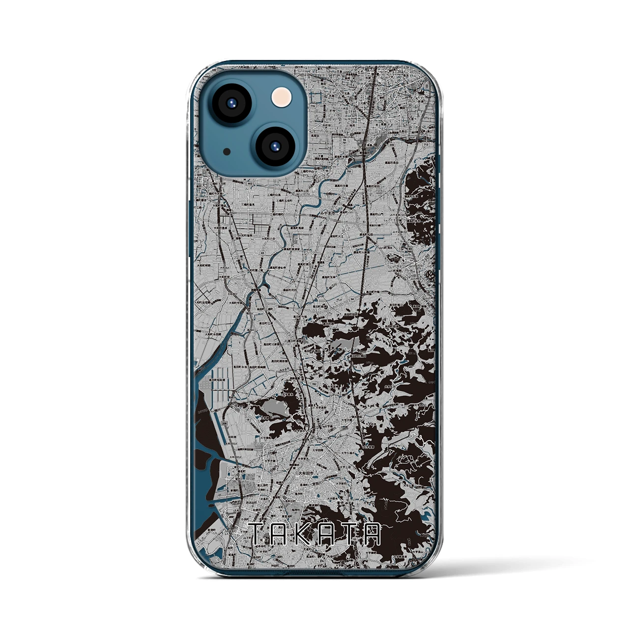 【高田(福岡県)】地図柄iPhoneケース(クリアタイプ)モノトーン・iPhone 13 用