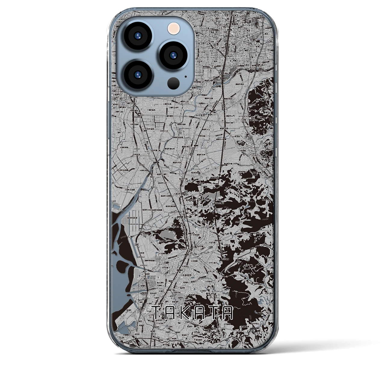 【高田(福岡県)】地図柄iPhoneケース(クリアタイプ)モノトーン・iPhone 13 Pro Max 用