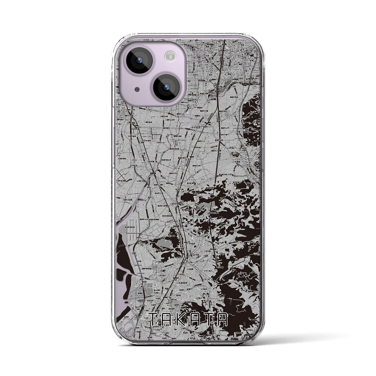 【高田(福岡県)】地図柄iPhoneケース(クリアタイプ)モノトーン・iPhone 14 用