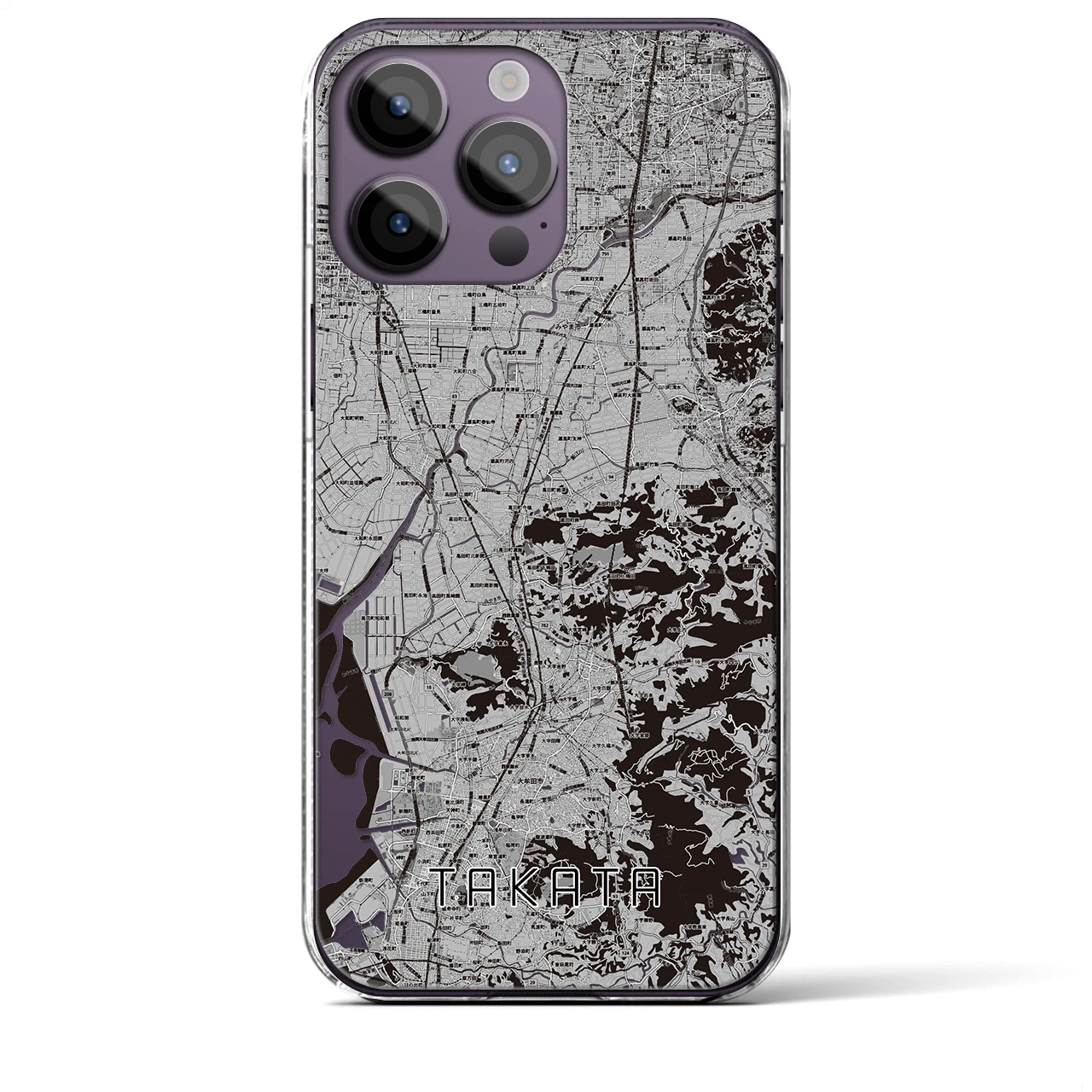【高田(福岡県)】地図柄iPhoneケース(クリアタイプ)モノトーン・iPhone 14 Pro Max 用