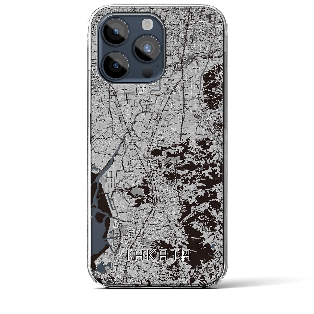 【高田(福岡県)】地図柄iPhoneケース(クリアタイプ)モノトーン・iPhone 15 Pro Max 用