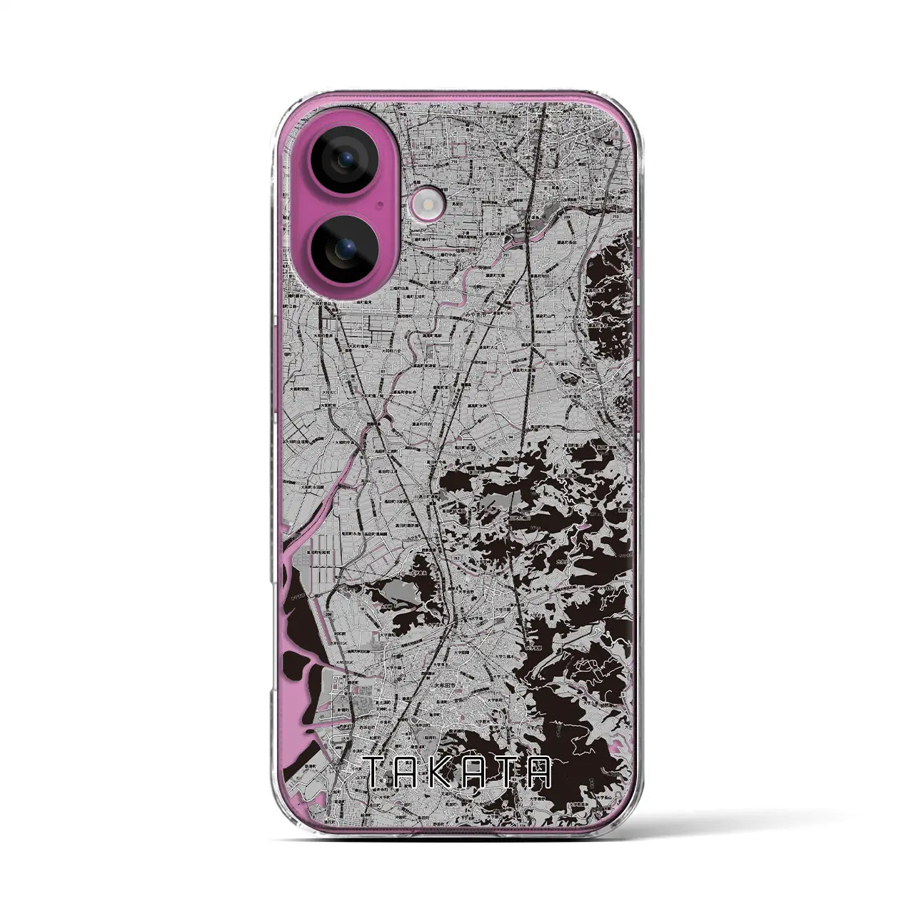 【高田(福岡県)】地図柄iPhoneケース(クリアタイプ)モノトーン・iPhone 16 Pro 用