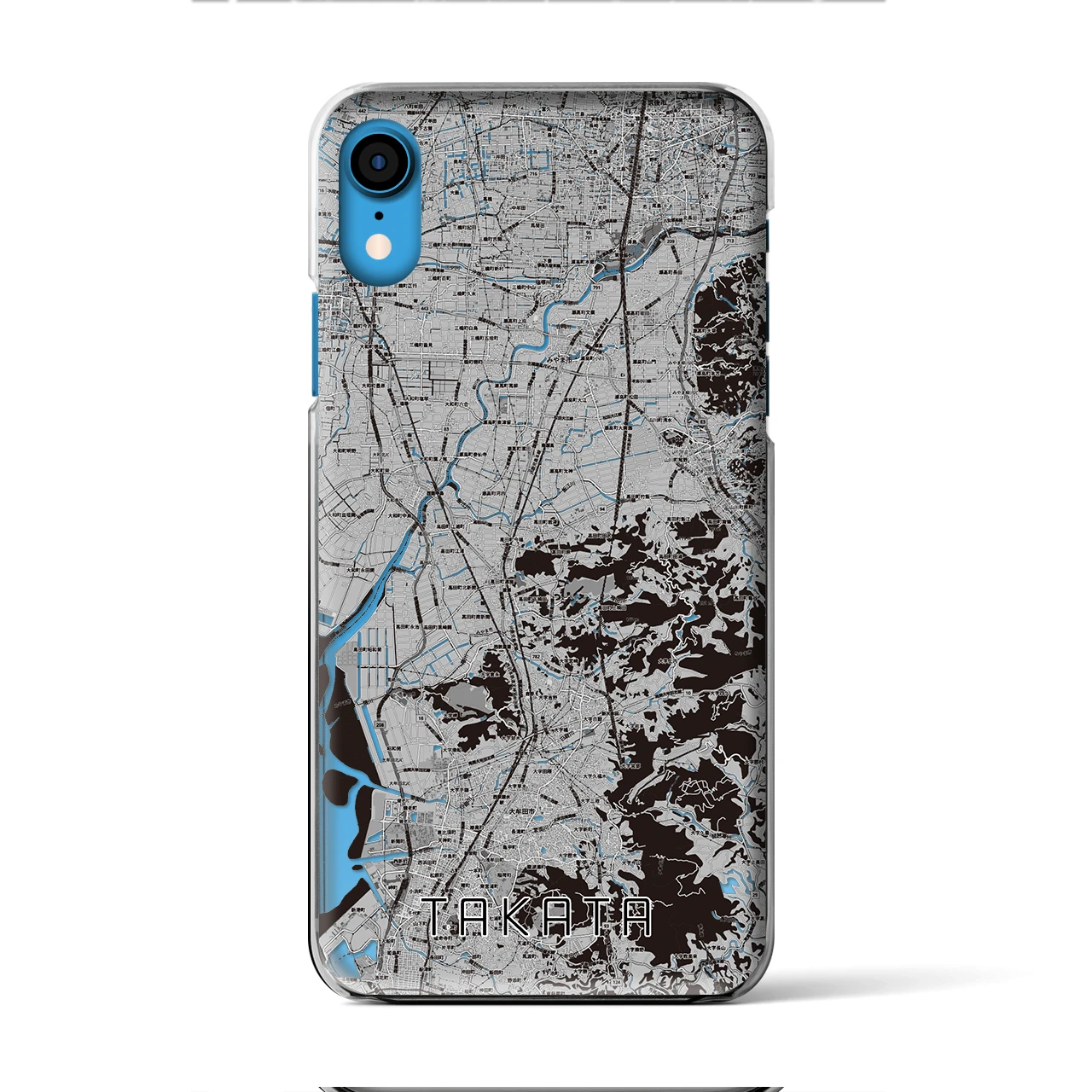 【高田(福岡県)】地図柄iPhoneケース(クリアタイプ)モノトーン・iPhone XR 用