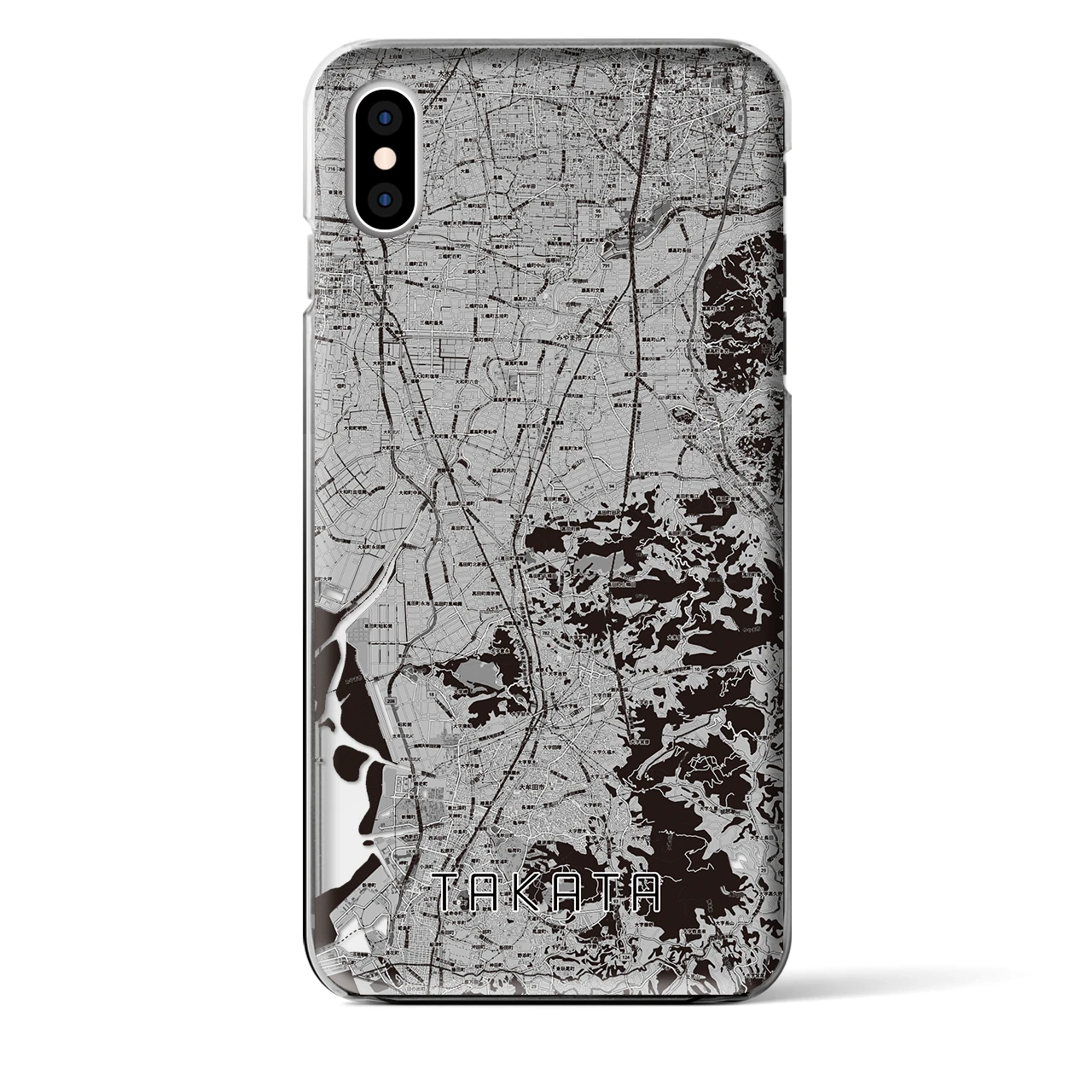 【高田(福岡県)】地図柄iPhoneケース(クリアタイプ)モノトーン・iPhone XS Max 用