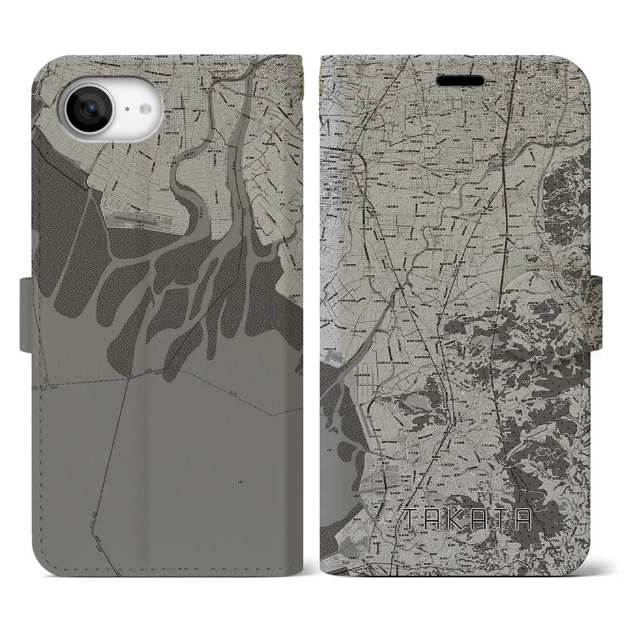 【高田(福岡県)】地図柄iPhoneケース(手帳タイプ)