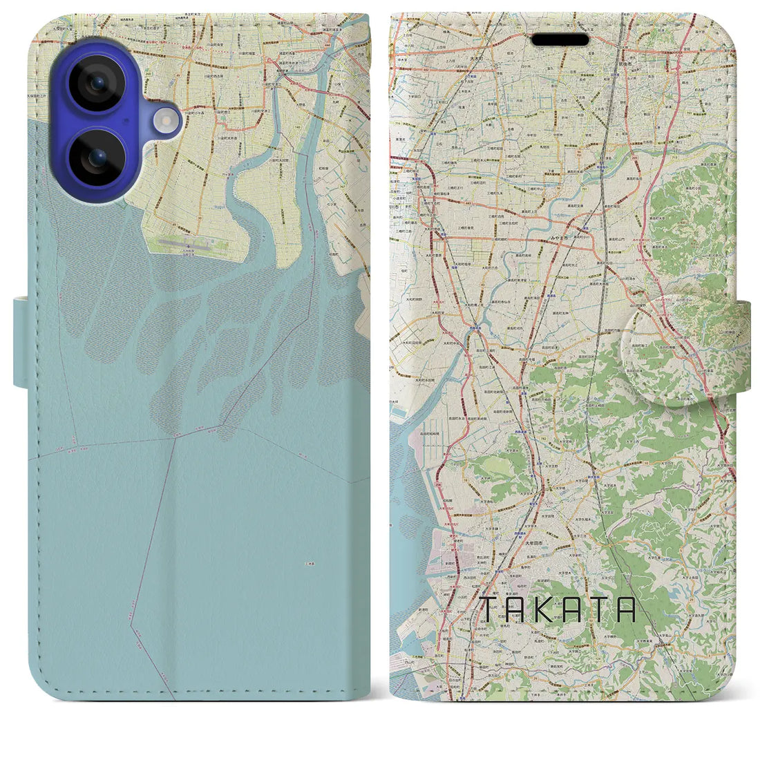 【高田(福岡県)】地図柄iPhoneケース(手帳タイプ)ナチュラル・iPhone 16 Pro Max 用