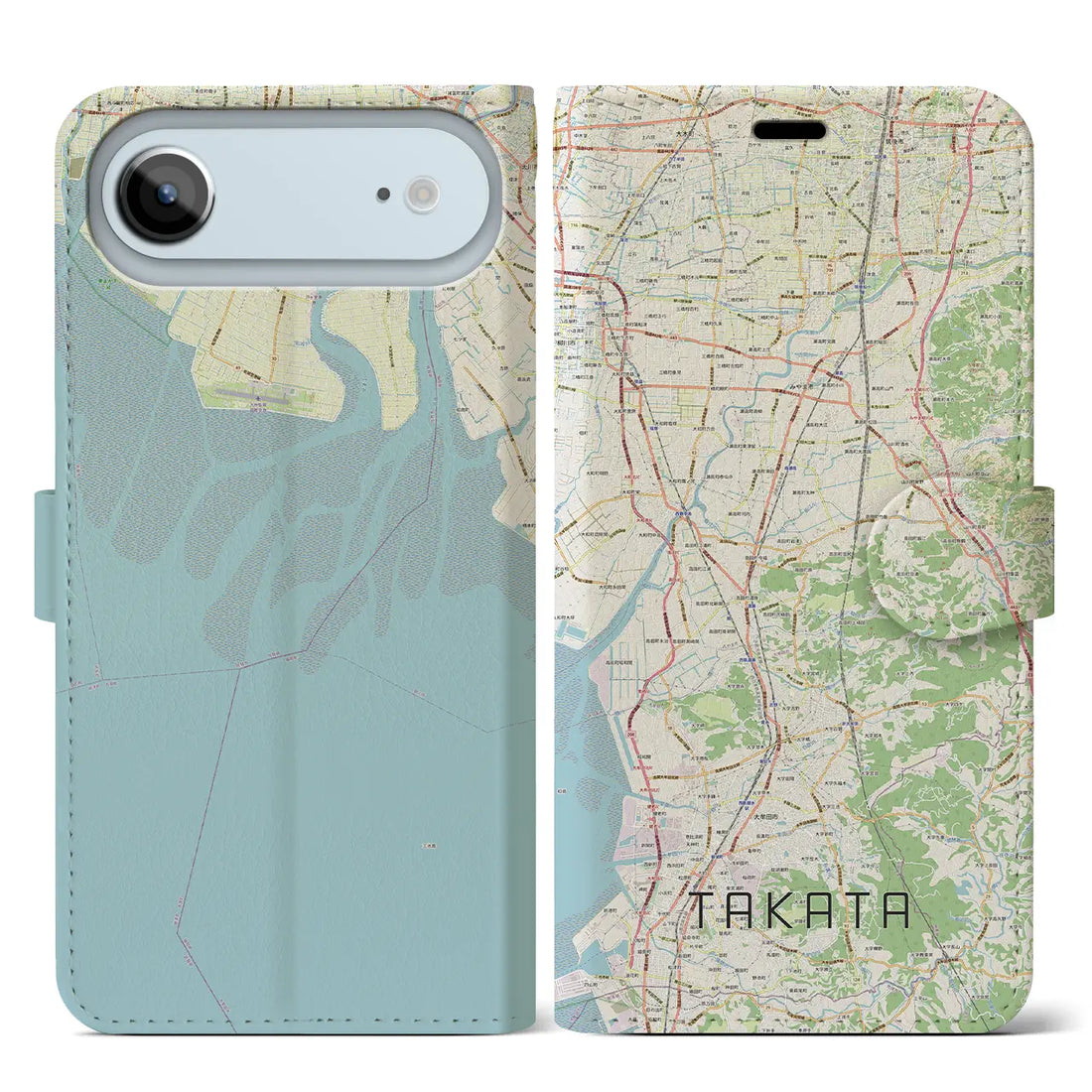 【高田(福岡県)】地図柄iPhoneケース(手帳タイプ)ナチュラル・iPhone 17 Pro Max 用