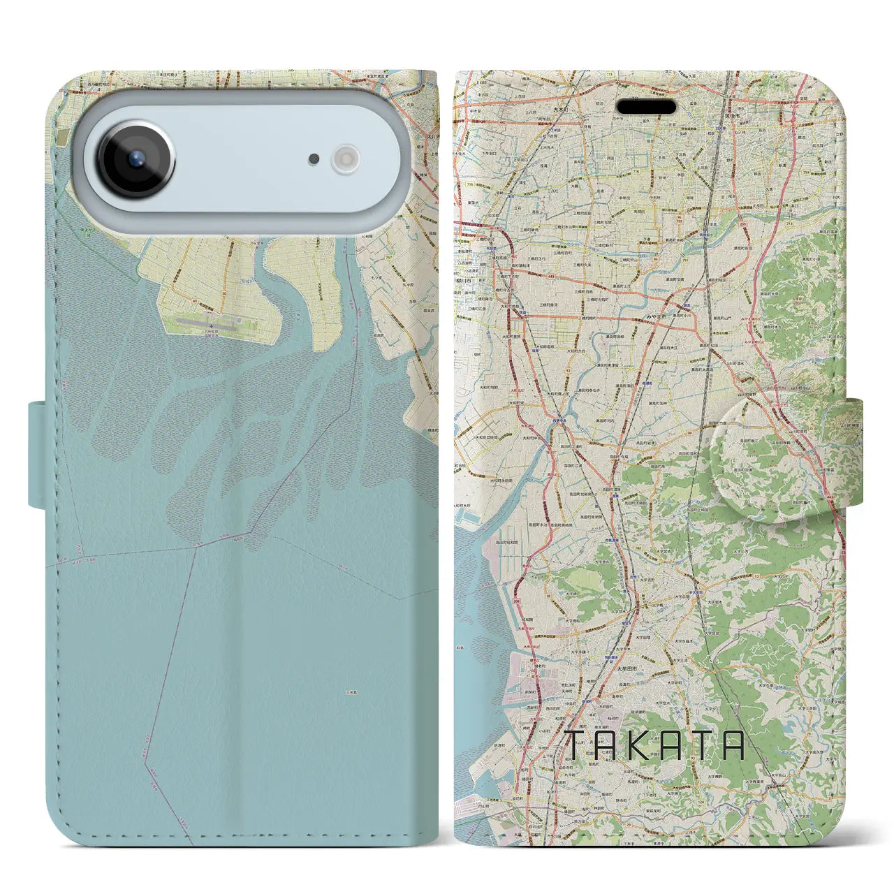 【高田(福岡県)】地図柄iPhoneケース(手帳タイプ)ナチュラル・iPhone 17 Pro Max 用
