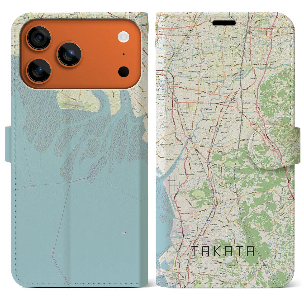 【高田(福岡県)】地図柄iPhoneケース(手帳タイプ)モノトーン・iPhone 17 Pro Max 用