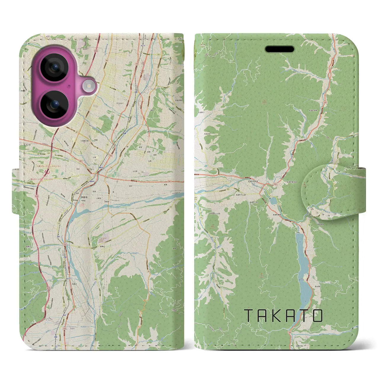 【高遠(長野県)】地図柄iPhoneケース(手帳タイプ)