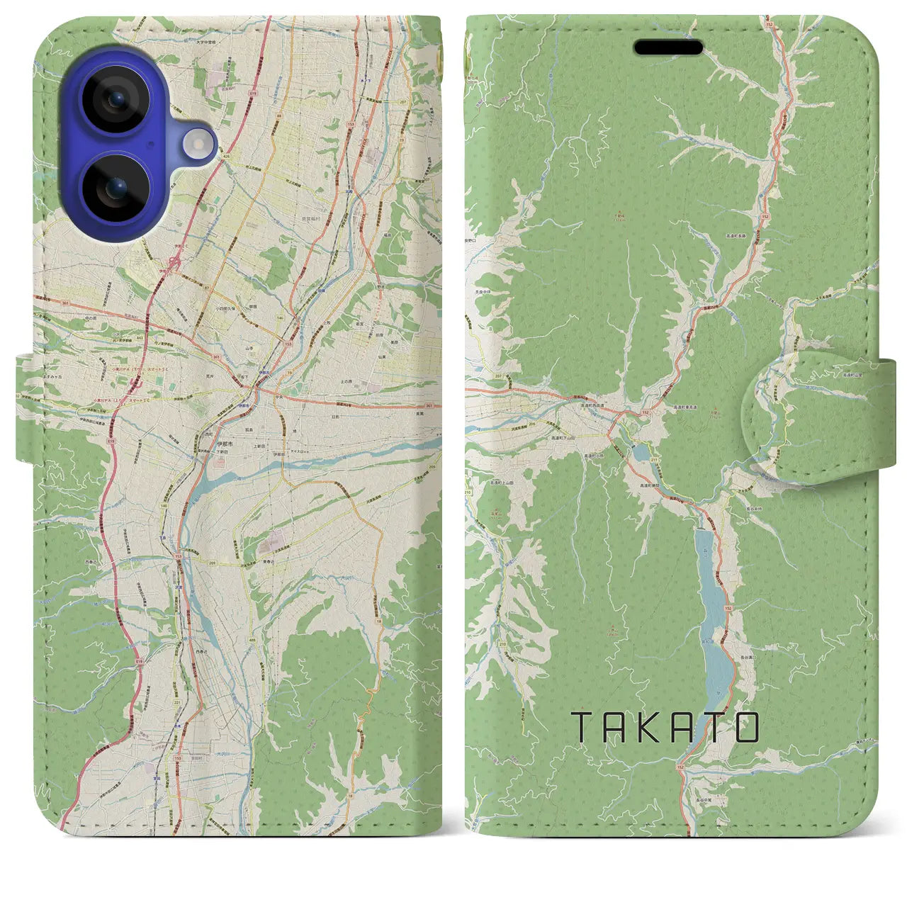 【高遠(長野県)】地図柄iPhoneケース(手帳タイプ)ナチュラル・iPhone 16 Pro Max 用