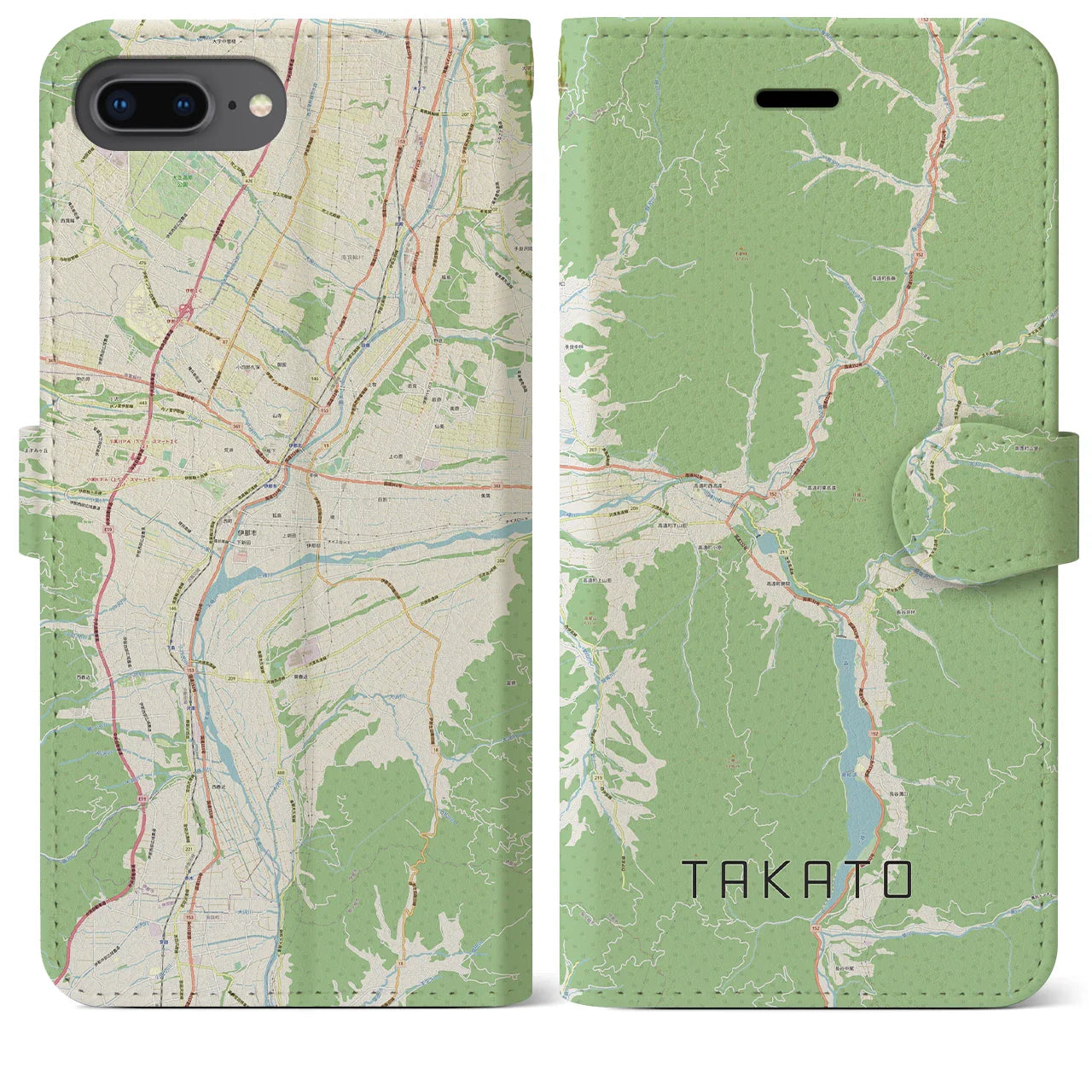 【高遠(長野県)】地図柄iPhoneケース(手帳タイプ)ナチュラル・iPhone 8Plus /7Plus / 6sPlus / 6Plus 用