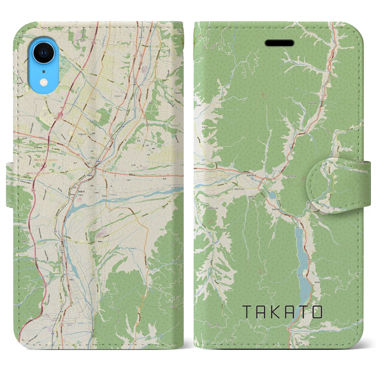 【高遠(長野県)】地図柄iPhoneケース(手帳タイプ)ナチュラル・iPhone XR 用