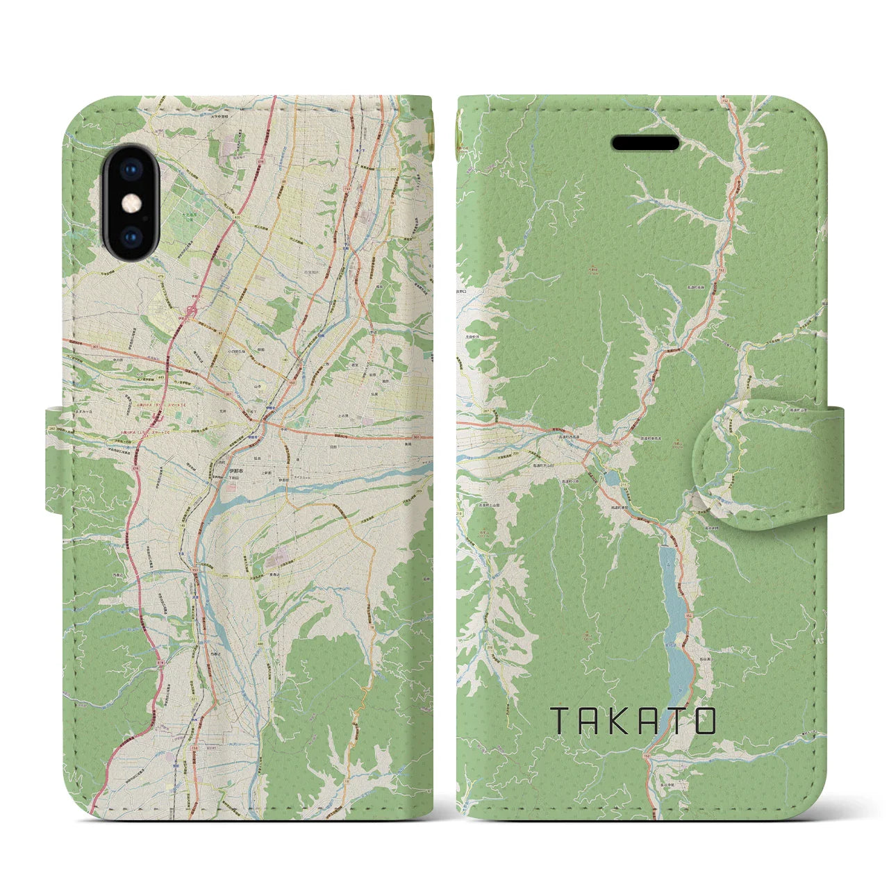 【高遠(長野県)】地図柄iPhoneケース(手帳タイプ)ナチュラル・iPhone XS / X 用