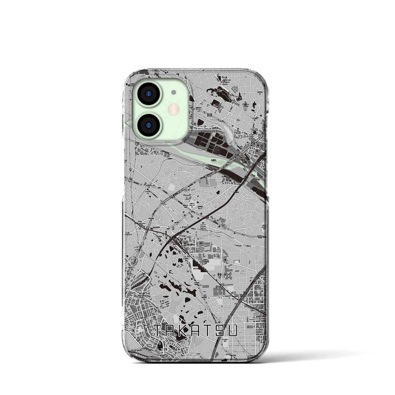 【高津(神奈川県)】地図柄iPhoneケース(クリアタイプ)モノトーン・iPhone 12 mini 用