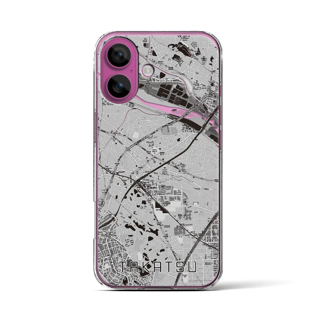 【高津(神奈川県)】地図柄iPhoneケース(クリアタイプ)モノトーン・iPhone 16 Pro 用