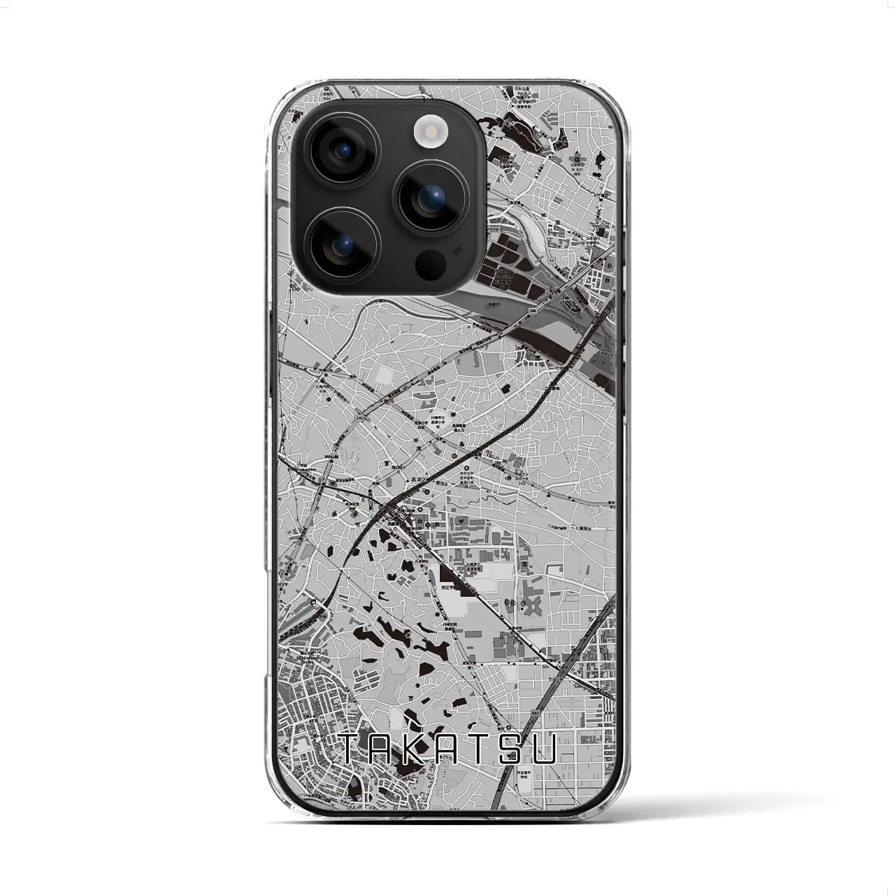 【高津(神奈川県)】地図柄iPhoneケース(クリアタイプ)モノトーン・iPhone 16 用