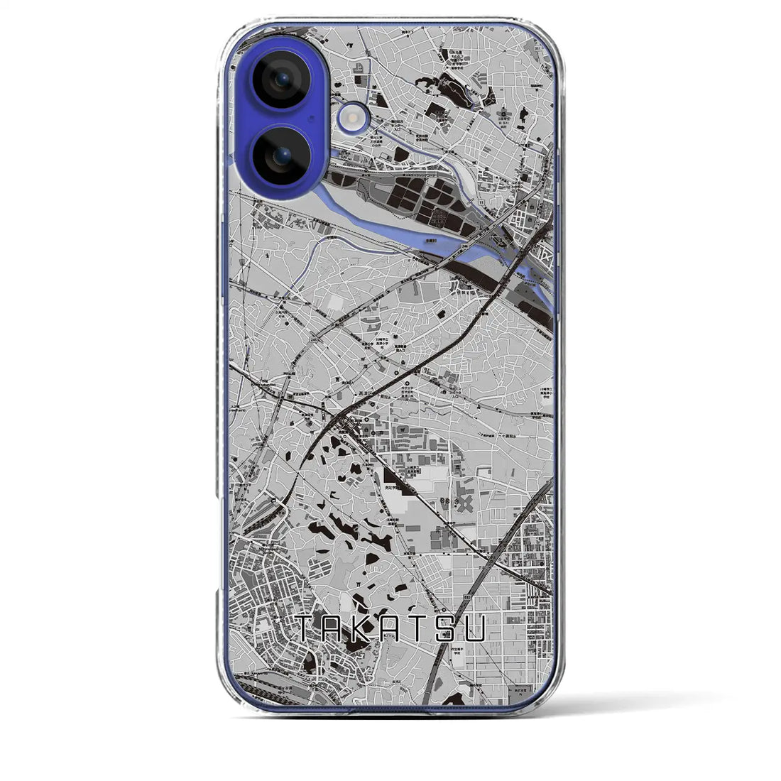 【高津(神奈川県)】地図柄iPhoneケース(クリアタイプ)モノトーン・iPhone 16 Pro Max 用