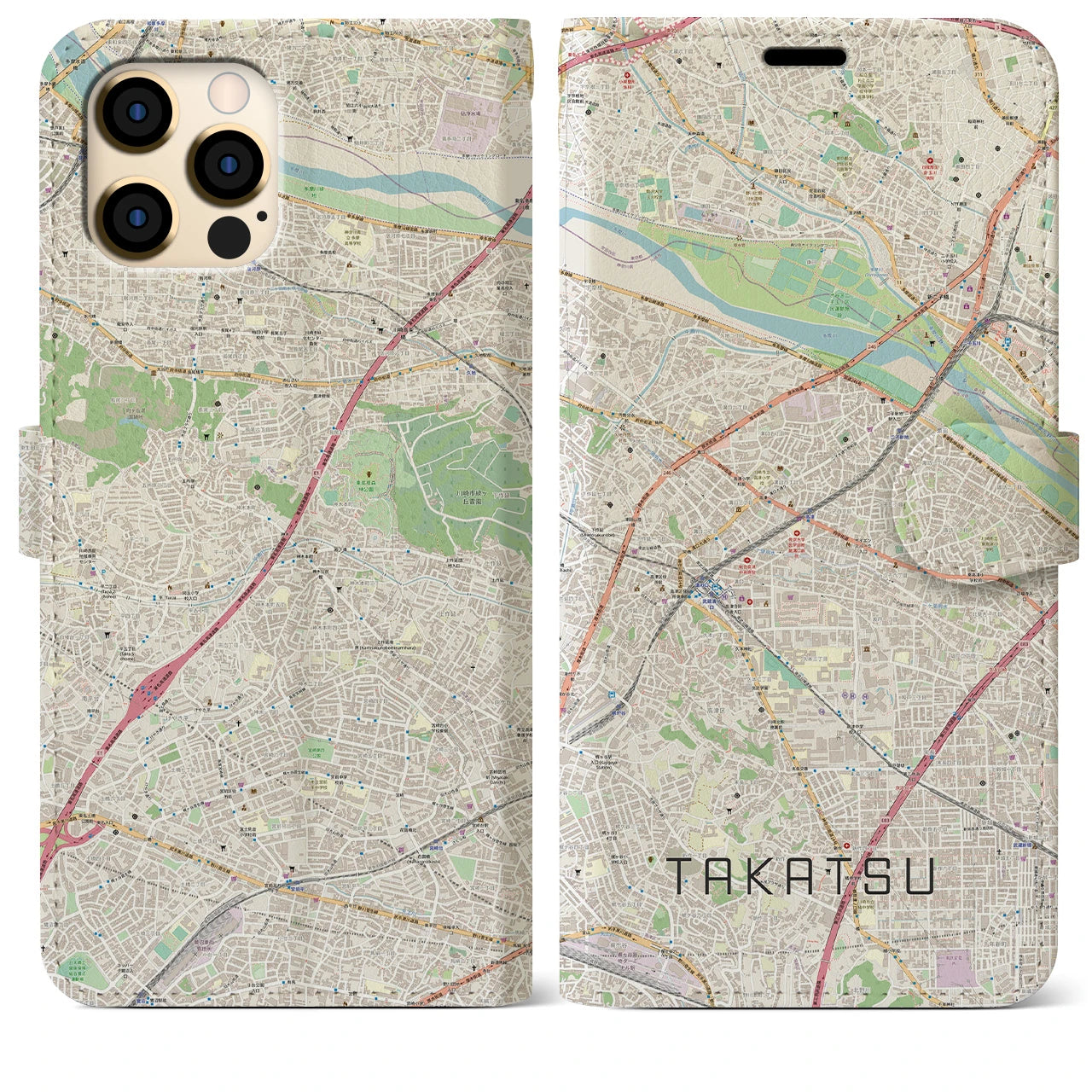 【高津(神奈川県)】地図柄iPhoneケース(手帳タイプ)ナチュラル・iPhone 12 Pro Max 用