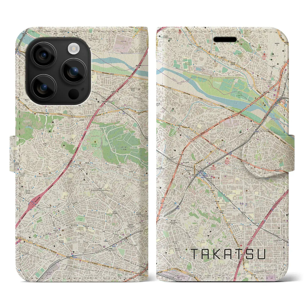 【高津(神奈川県)】地図柄iPhoneケース(手帳タイプ)ナチュラル・iPhone 16 用
