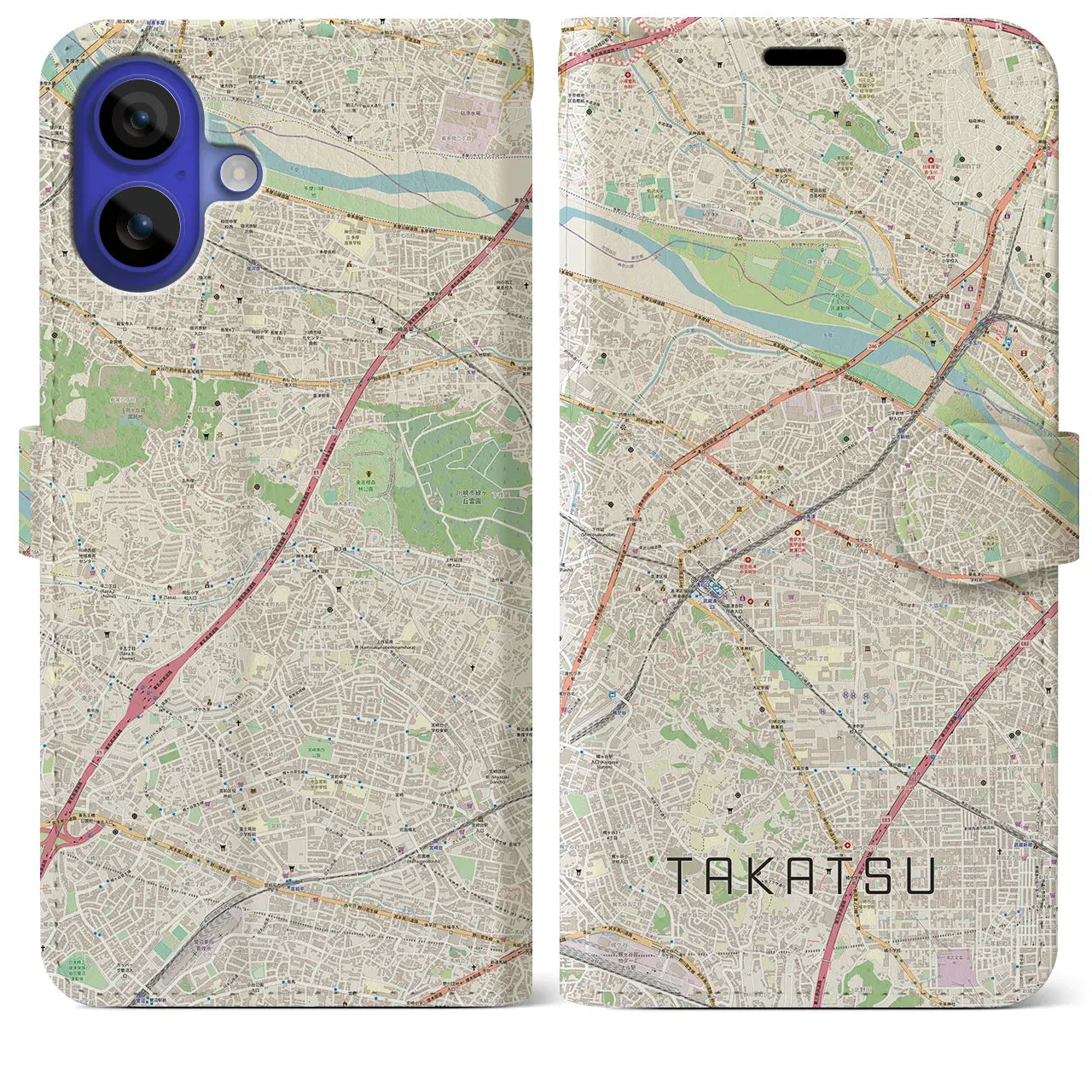【高津(神奈川県)】地図柄iPhoneケース(手帳タイプ)ナチュラル・iPhone 16 Pro Max 用