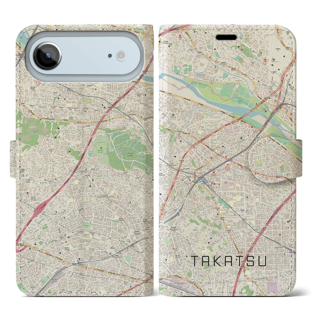 【高津(神奈川県)】地図柄iPhoneケース(手帳タイプ)モノトーン・iPhone 17 Pro Max 用