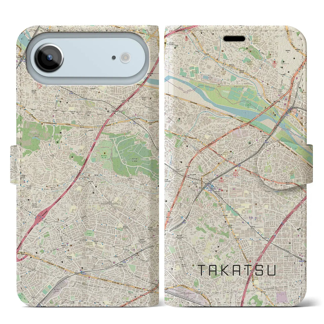 【高津(神奈川県)】地図柄iPhoneケース(手帳タイプ)モノトーン・iPhone 17 Pro Max 用