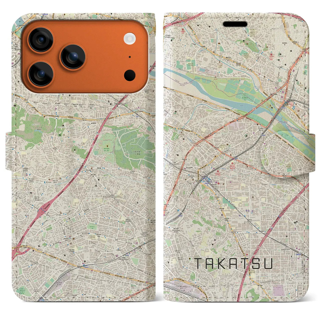 【高津(神奈川県)】地図柄iPhoneケース(手帳タイプ)ナチュラル・iPhone 17 Pro Max 用