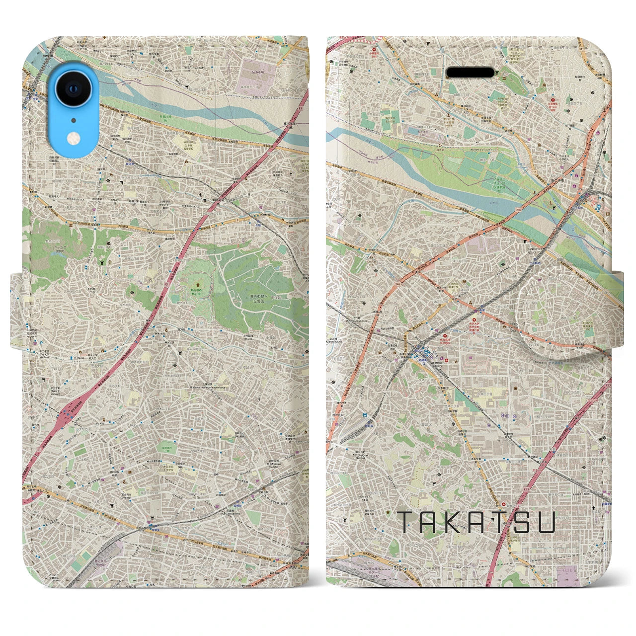 【高津(神奈川県)】地図柄iPhoneケース(手帳タイプ)ナチュラル・iPhone XR 用