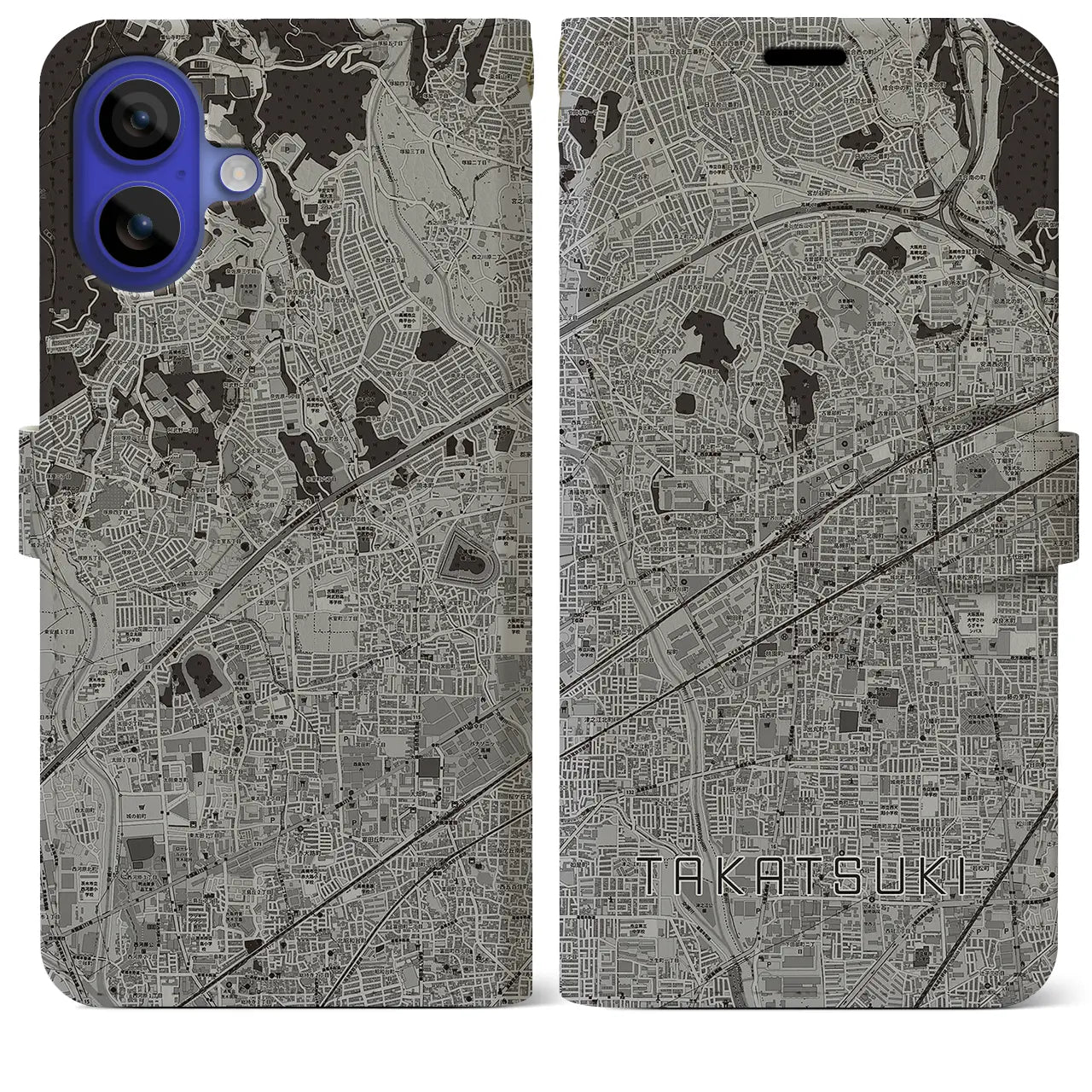 【高槻(大阪府)】地図柄iPhoneケース(手帳タイプ)モノトーン・iPhone 16 Pro Max 用